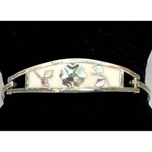 Vintage Taxco MX Silver-Tone & Abalone Inlay Cuff Bracelet Size 6.5